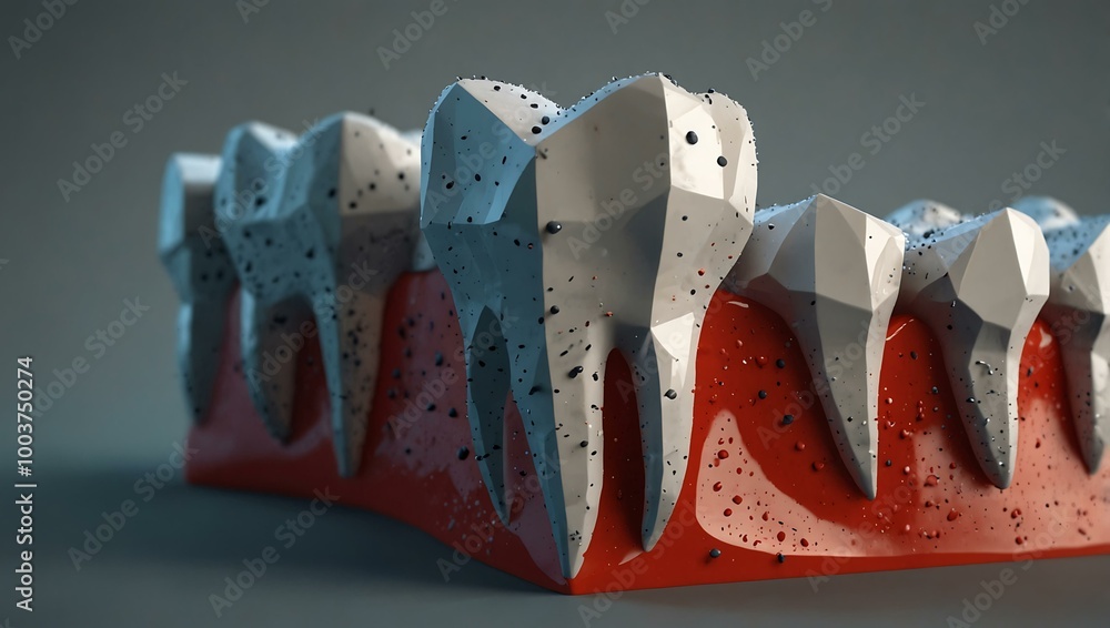 Poster 3d low-poly tooth model in dots and lines.