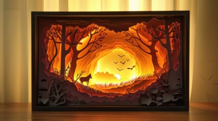 Fototapeta premium Intricate Papercraft Shadow Box Art Display
