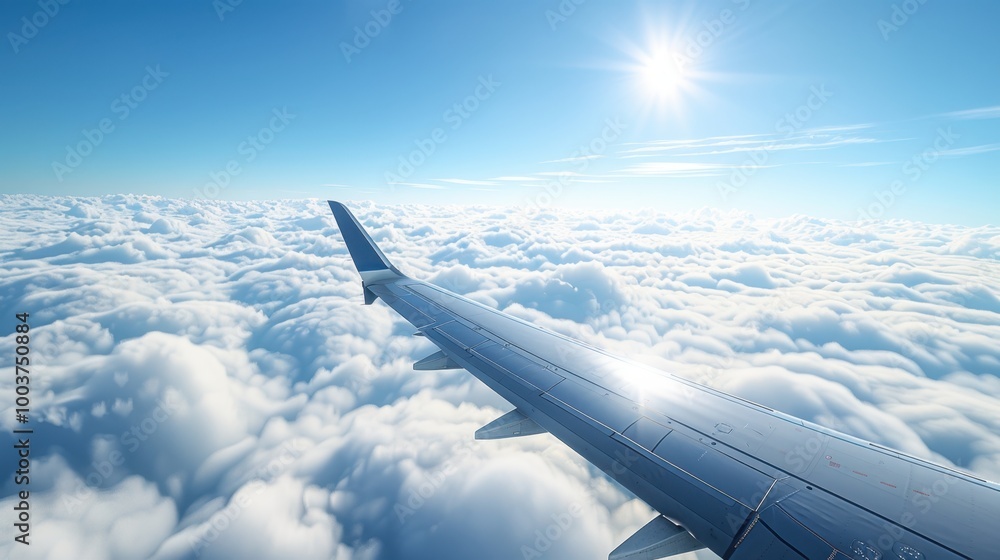 Canvas Prints Aerial View from Plane Above Soft Clouds and Blue Sky