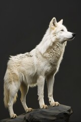 Obraz premium Majestic Wolf Standing Tall on Black Background