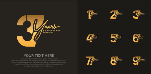 Anniversary logo set vector design, gold color for celebration event