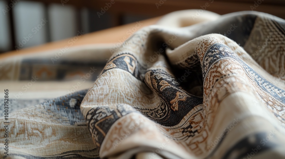 Poster close-up of a patterned fabric draped over a surface.