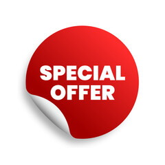 Special offers. Offer message round sticker label. Special offer symbol. Circle sticker mockup. Vector illustration