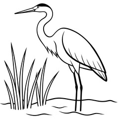 Obraz premium Serene Heron Standing Amidst Lush Greenery Vector Design 