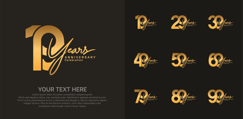 Anniversary logo set vector design, gold color for celebration event