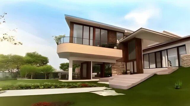 Sketching house plan, architecture drawing buildings by pencil. architect projection of graphic time laps designing of modern villa exterior colored visualization.2