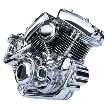 Chrome Motorcycle Engine Block 3D Illustration