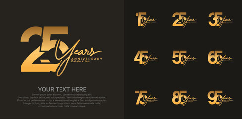 Anniversary logo set vector design, gold color for celebration event