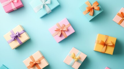 A collection of beautifully wrapped gift boxes with colorful ribbons and bows, creating a festive and celebratory display.