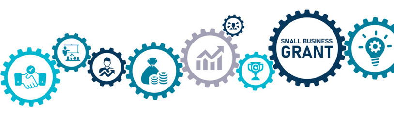 Small Business grants banner website icons vector illustration concept of with icons of funding, award, opportunities, growth, non profit, innovation, development, support.