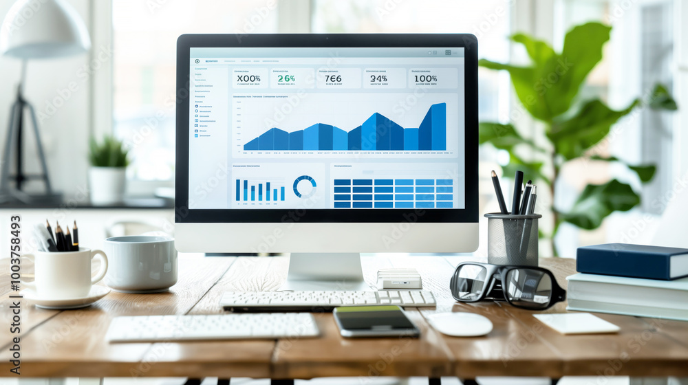 Wall mural analytical dashboard on a computer screen