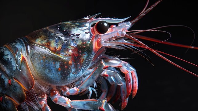 Head carapace of giant freshwater prawn or Macrobrachium rosenbergii or udang galah sepit biru Antennae to tail eating Sucking the juice from a prawn head is a real delicacy Zero waste leftover