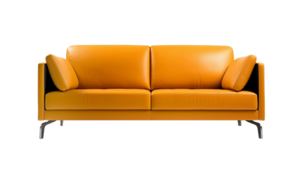 Orange leather sofa isolated on transparent background