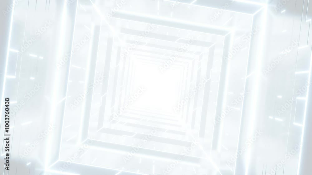 Fototapete abstract white futuristic triangle tunnel architecture, loop animation.