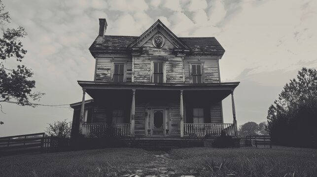 Front of creepy old house vintage black and white version