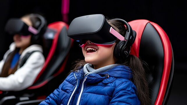Virtual Reality Fun: Joyful Girl Experiencing Immersive VR. 