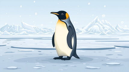Obraz premium Cute emperor penguin standing on an ice floe in an arctic landscape