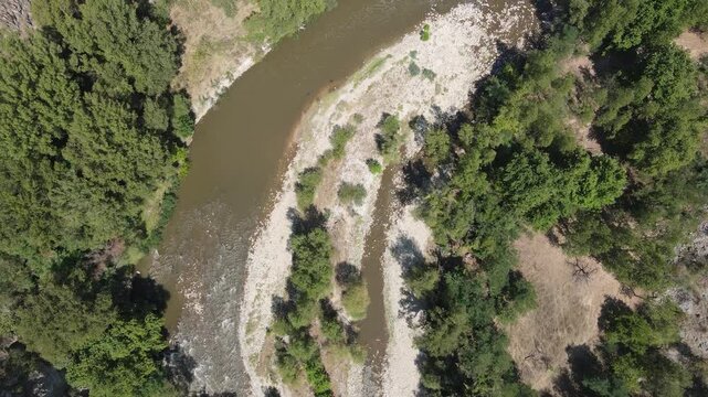 Aerial view of Struma River passing through the Kresna Gorge, Bulgaria