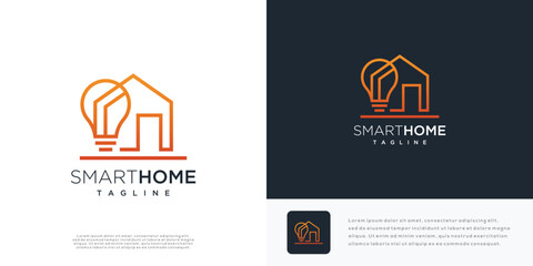 Smart home logo design vector illustration made with lines.