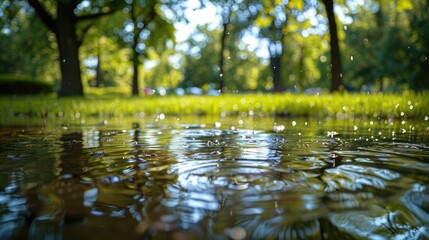 too compact and impermeable soil does not absorb water during rains and floods a lake was created in the park in the lawn which gradually infiltrates damage to the lawn long flooding water push