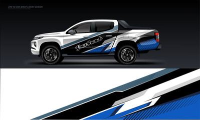 Obraz premium car truck double cabin branding sport rally dakar touch of black white , mockup with racing wrap decal or livery design.