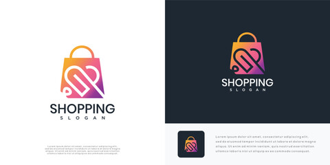 Shopping love logo design vector illustration. shopping logo icon.