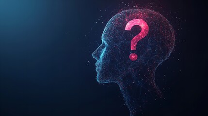 Human head with question mark form lines triangles low poly technology background