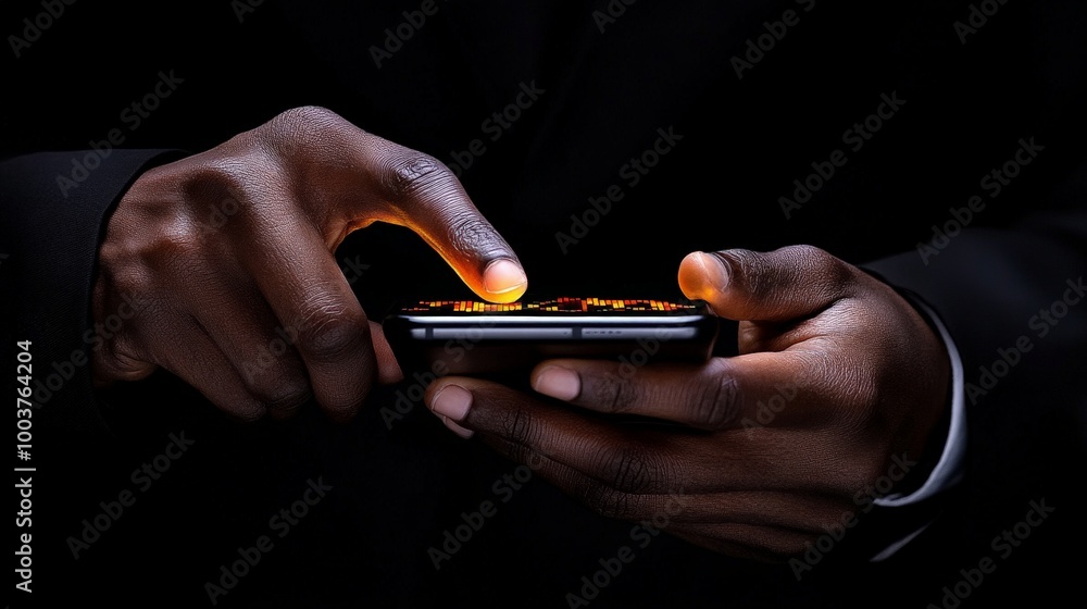 Poster digital connection: a close-up shot of hands using a smartphone, showcasing the power of technology 