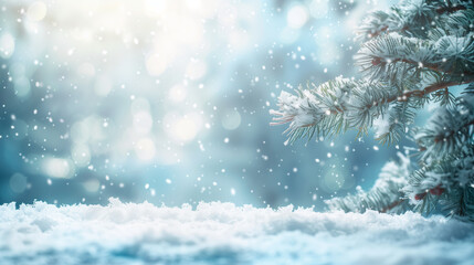 Karte für Weihnachten, weihnachtlicher Hintergrund mit Schneeflocken, winterlicher Hintergrund in Weiß und Blau mit Schnee, Platz für Copytext