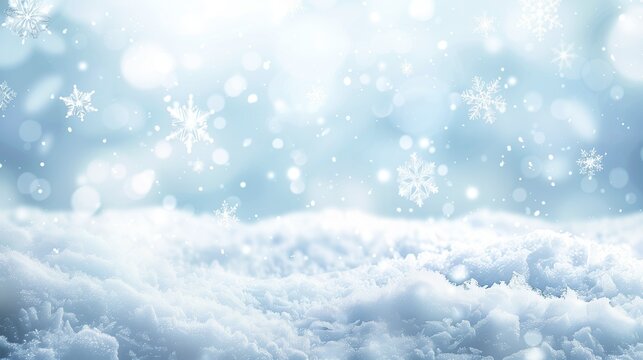 Karte f&uuml;r Weihnachten, weihnachtlicher Hintergrund mit Schneeflocken, winterlicher Hintergrund in Wei&szlig; und Blau mit Schnee, Platz f&uuml;r Copytext