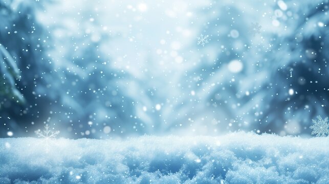 Karte f&uuml;r Weihnachten, weihnachtlicher Hintergrund mit Schneeflocken, winterlicher Hintergrund in Wei&szlig; und Blau mit Schnee, Platz f&uuml;r Copytext