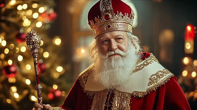 Saint Nicholas or Sinterklaas portrait. Christmas season. Dutch and Belgian Christmas holiday traditions