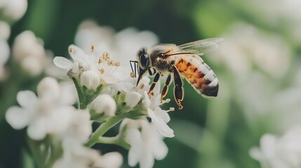 A bee pollinating a flower in a garden, emphasizing the importance of biodiversity and wildlife conservation