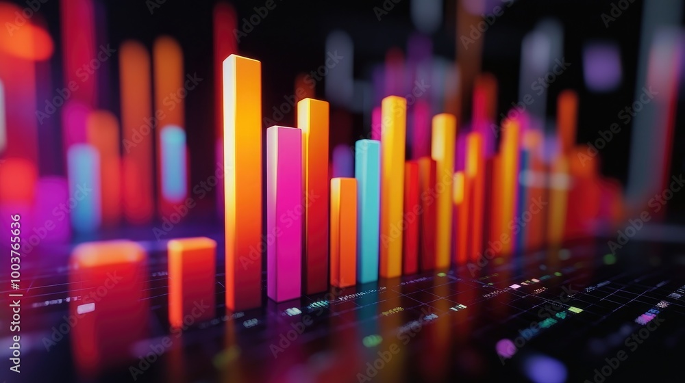 Aufkleber colorful data visualization with rising bars and graphs