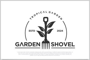 Garden shovel logo design is a design asset suitable for a gardening company