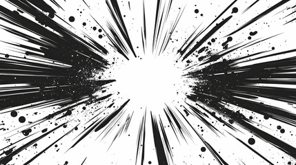 Black and White Radial Lines with Splashes, Abstract Design