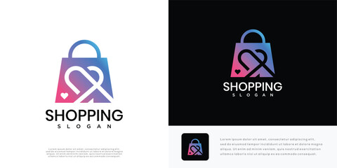 Shopping love logo design vector illustration. shopping logo icon.