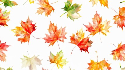 Fototapeta premium A bunch of vibrant fall leaves on white background, drawing pattern