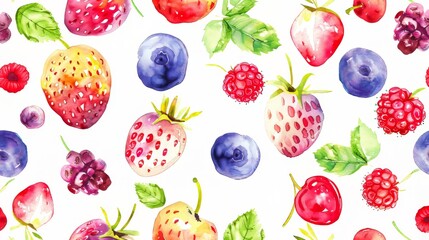 Berries on white background, drawing pattern