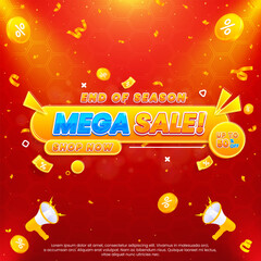 Naklejka premium Realistic colorful mega sale promo banner template with discount to promote your business