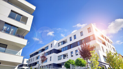 Eco apartment building saving energy and fresh air concept. European residential architecture...