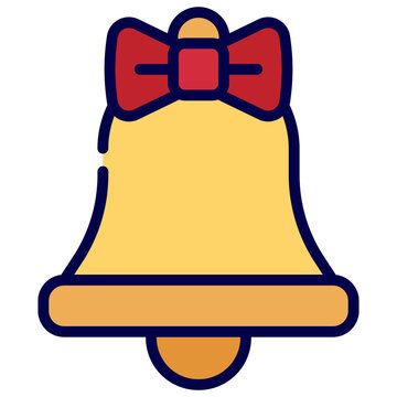 recommend clip art: A yellow bell with a red bow on top icon illustration.