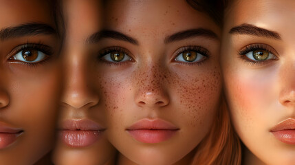 Close-up of Women's Faces with Different Skin Tones