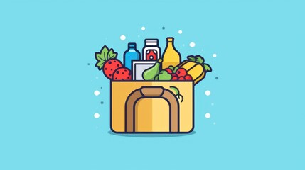 Grocery Bag Filled with Fresh Produce and Essentials