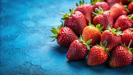 Juicy red strawberries on a bold blue background
