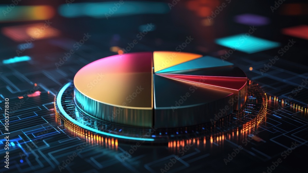 Poster vibrant pie chart with digital data visualization