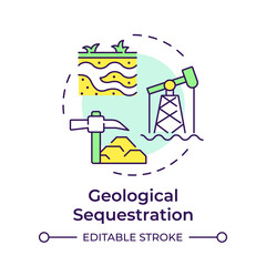 Naklejka premium Geological sequestration multi color concept icon. Oil mining, carbon capture. Agriculture, environment. Round shape line illustration. Abstract idea. Graphic design. Easy to use infographic