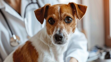 Domestic terrier dog at the veterinarian visit