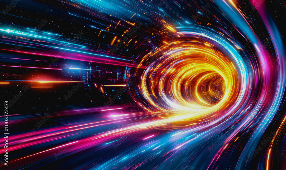 Poster futuristic space vortex with glowing tech elements