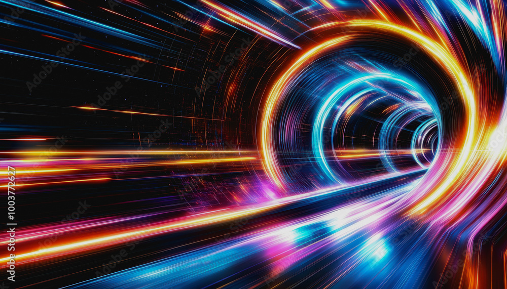 Poster futuristic space vortex with glowing tech elements